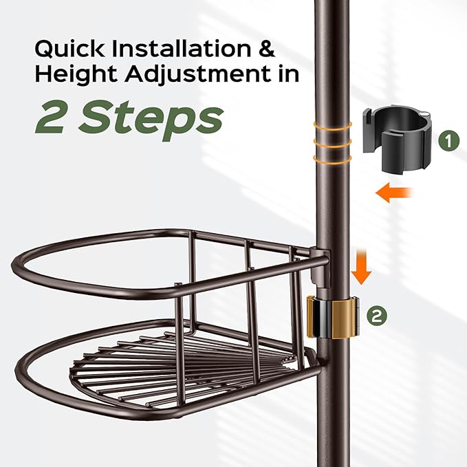 HAMITOR Shower Caddy Tension Pole: 4-Tier Rustproof Bathroom Corner Shelf Organizer for Renters - No Drill Large Shampoo Stor