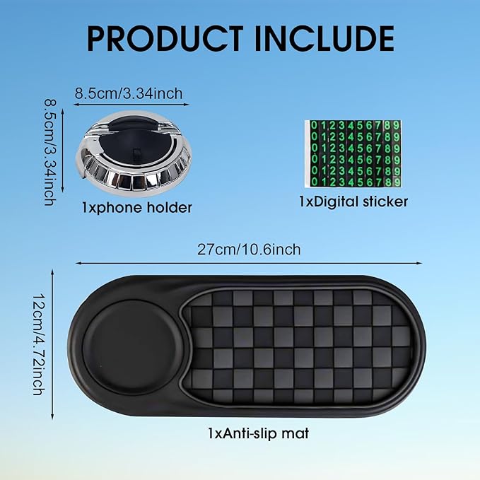 1pc Multifunction Car Anti-Slip Mat and Phone Holder, Gray-Silver Dashboard Pad with Temporary Parking Number Pad for Phones 