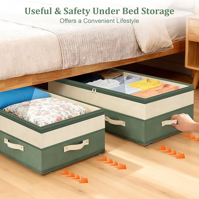 Dolicer 4 Pack Under Bed Storage with Wheels, 6in-10in Height Adjustable Underbed Storage Containers, 92L XXXL Under Bed Draw