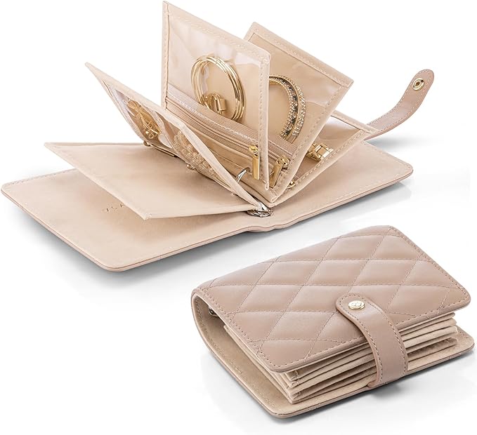 Vlando Travel Jewelry Case,Portable Jewelry Organizer Storage Book with Clear Zipper Velvet Jewelry Pouch Bag Gifts for Trave