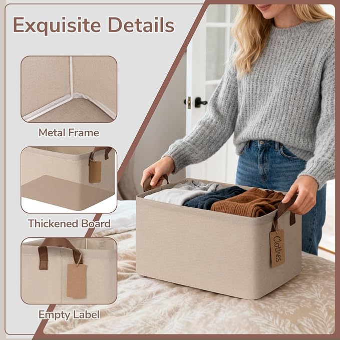 CHICVITA 4 Pack Storage Baskets for Shelves, Foldable Closet Organizer Bins with Handles, Toy Storage Basket for Nursery Livi