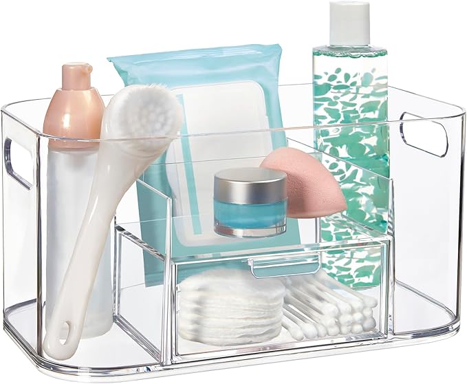 STORi Bliss Clear Makeup Organizer for Countertop, Divided Bathroom Organizer & Storage Drawer, Makeup Brush Holder, Cosmetic