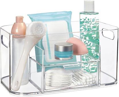 STORi Bliss Clear Makeup Organizer for Countertop, Divided Bathroom Organizer & Storage Drawer, Makeup Brush Holder, Cosmetic