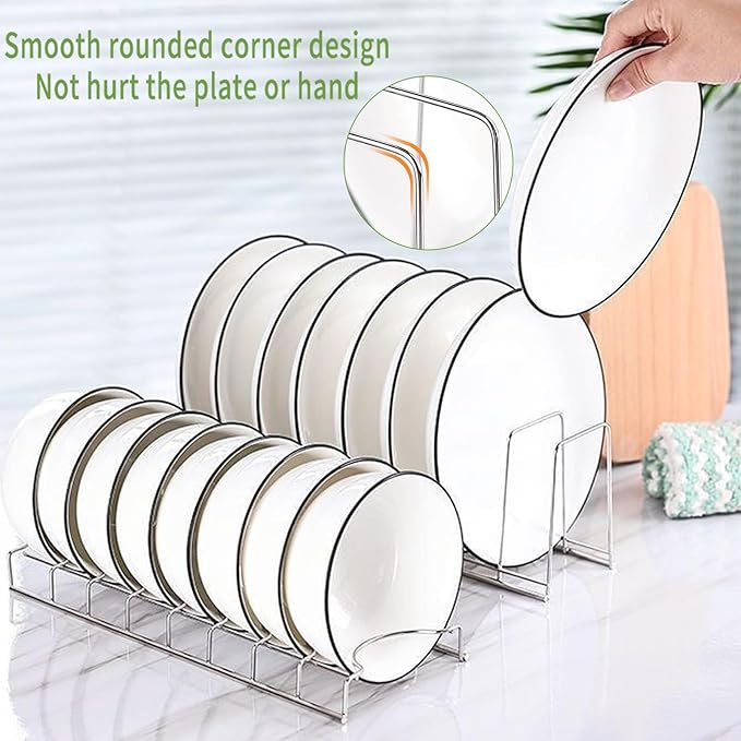 4 Pack Pot Lid Organizer for Cabinet with Plate Drying Rack, Stainless Steel Pot Lid Holder for Kitchen, Small Dish Drainer, Serving Trays Container, Counter Storage Shelf for Pans Pots Cutting Boards