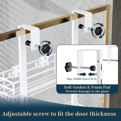 Consumest Over The Door Shower Caddy - 5 Tier Adjustable Shower Organizer Hanging with 2 Toothbrush Holders & 4 Hooks, Rustpr
