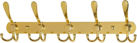 Dseap Coat Rack Wall Mounted - 5 Tri Hooks, Heavy Duty, Stainless Steel, Metal Coat Hook Rail for Coat Hat Towel Purse Robes 