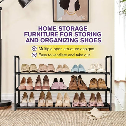 Shoe Rack - Metal Shoe Rack Organizer - Stackable Shoe Storage Shelf for Entryway, Closet, Bathroom 30cm(D) x 92cm(W) x 55cm(