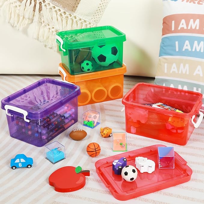 6 Pack 4 Quart Colorful Plastic Storage Bins with Lids Stackable Storage Bins with Latching Lids Handle Clear Colored Storage
