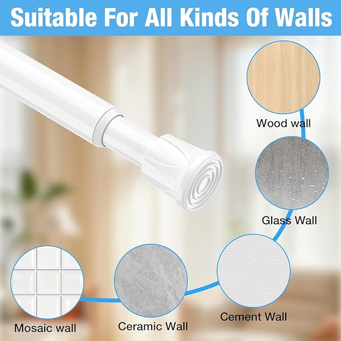 6 Pack Spring Tension Rods 11-19 Inches,5/8" Diameter White Spring Load Adjustable Expandable,Small Short Tension Curtain Rod