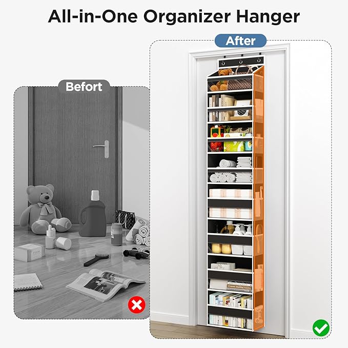 Mefirt Over The Door Organizer, 8 Shelf Door Hanging Organizers with 8 Large Capacity Pockets, Back of Door Organizer Storage
