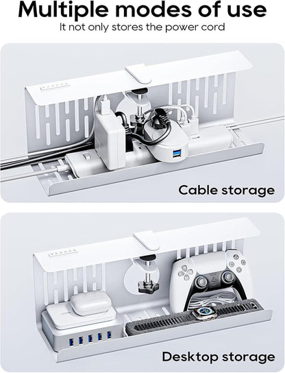 NODOCA No Drill Under Desk Cable Management Tray, 14'' Wire Management, Punch-Free Clamp on, Metal Cable Tray, Wire Organizer