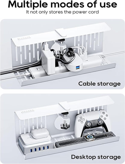 NODOCA No Drill Under Desk Cable Management Tray, 14'' Wire Management, Punch-Free Clamp on, Metal Cable Tray, Wire Organizer