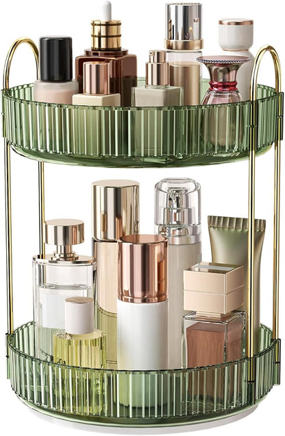 360° Rotating Makeup Organizer, Large Capacity Skincare Organizer, 2 Tier Cosmetic Skin Care Perfume Dresser Organizer, Fits 