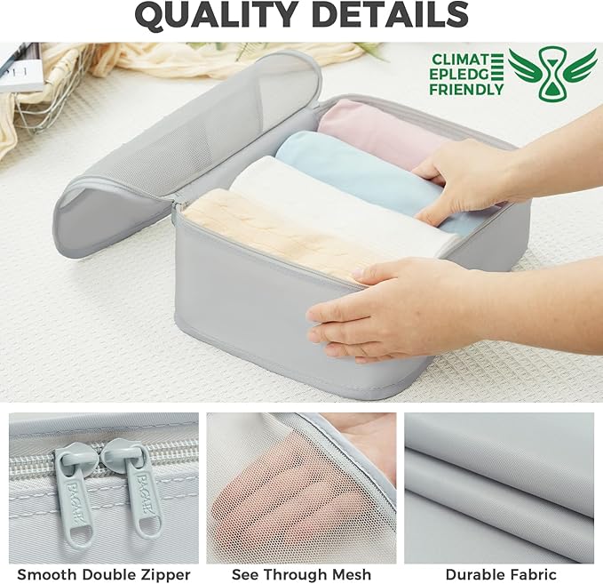 BAGAIL 9 Set Packing Cubes with Packing List Luggage Packing Organizers for Travel Accessories (Light Grey)