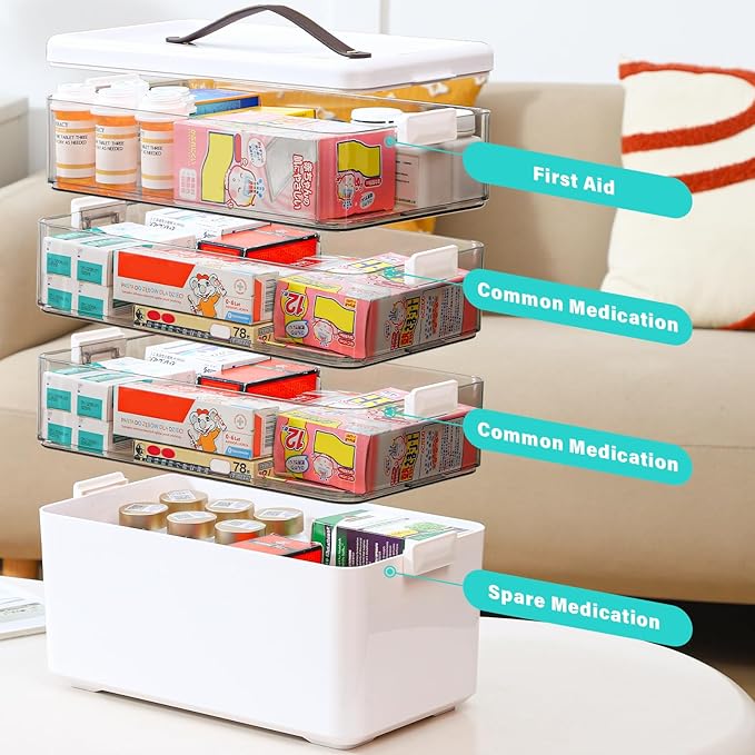 Homaigie Extra Tall 4-Tier Medicine Cabinet Organizer for Upright Medicine Bottles Organizer, Portable Medicine Storage Box w
