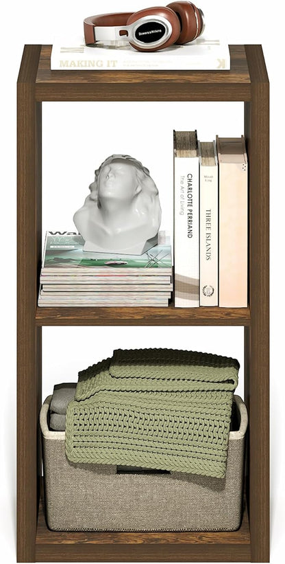 Furinno Cubicle Book Shelf, 2-Cube Bookshelf, Extra Thick Frame Horizontally & Vertically Reversible Bookcase with Open Back,
