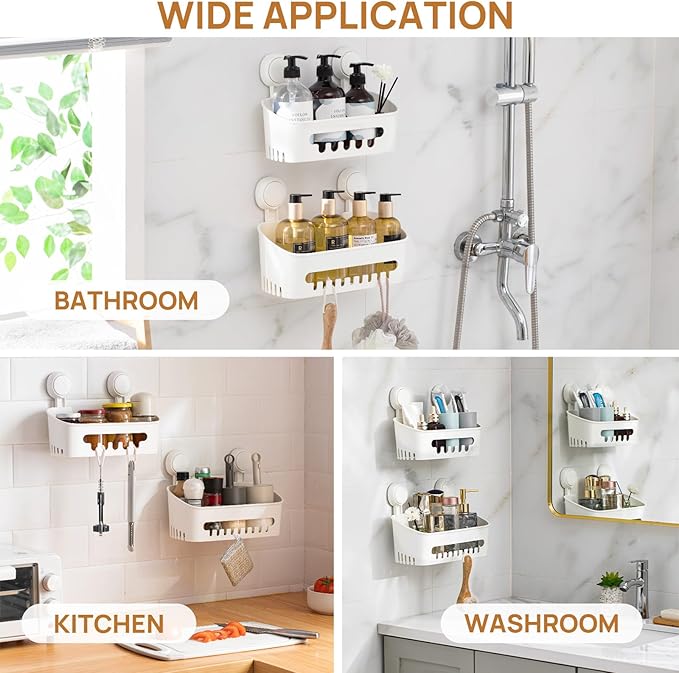 LEVERLOC Shower Caddy Suction Cup, Shower Organizer Removable Bathroom Shelf, Storage Suction Powerful Max Hold 22lbs Bathroo