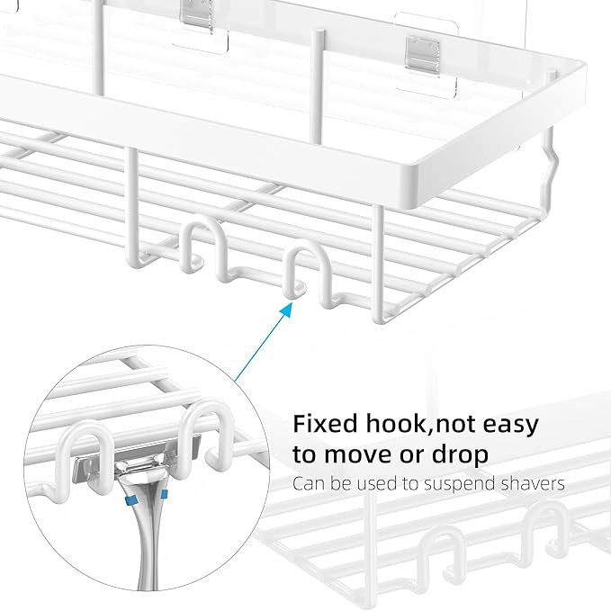 Moforoco 3-Pack Shower Caddy Basket Shelf with Soap Holder, No Drilling Traceless Adhesive Shower Wall Shelves, Rustproof Whi