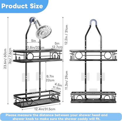 Adjustable Shower Caddy Hanging Rustproof Large-Capacity Bathroom Organizer Shower Racks with Hooks for Razor Bathroom Organi
