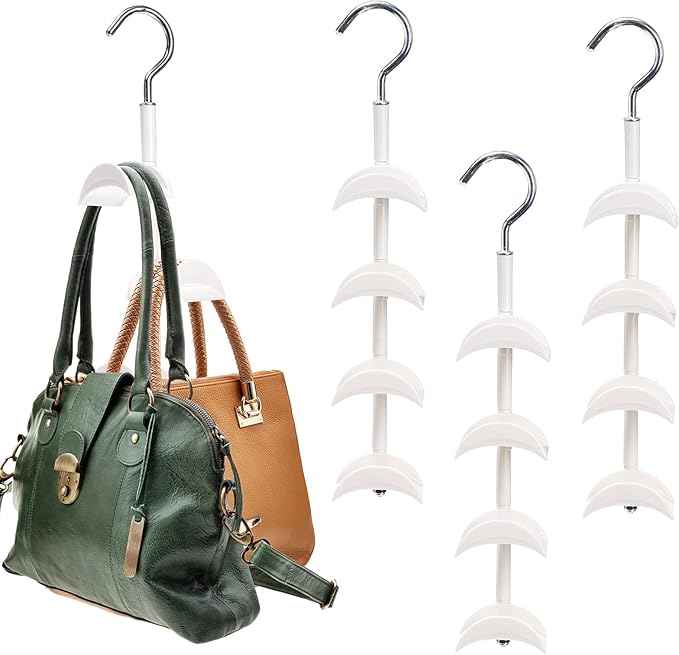Lyellfe 3 Pack Purse Hanger for Closet, 360°Rotatable Handbag Tote Bag Hooks, Space Saving 4 in 1 Bag Hanging Organizer for B