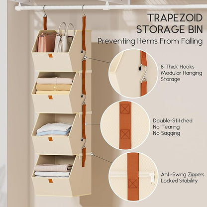 Homsorout Hanging Closet Organizer 4 Tier - Clothes Hanging Shelves, Space-Saving Closet System, Fabric Storage Bins Bedroom 