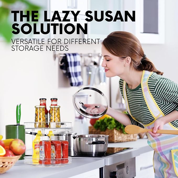 Clear Lazy Susan Organizer, Rotating Kitchen Pantry Organization and Storage, Medicine Cabinet Organizer, Lazy Susan Turntabl