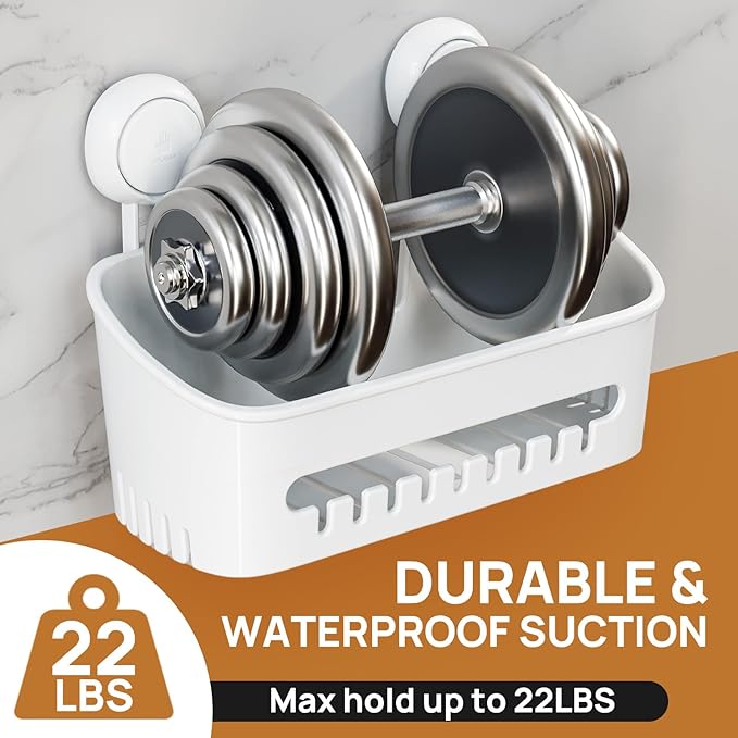 LEVERLOC Shower Caddy Suction Cup, Shower Organizer Removable Bathroom Shelf, Storage Suction Powerful Max Hold 22lbs Bathroo
