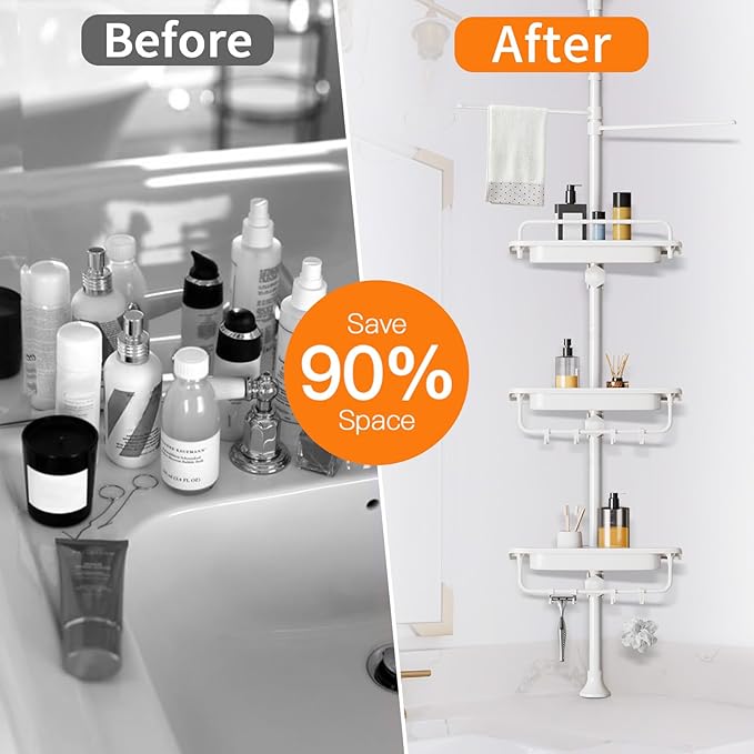 Upgrade Sturdy Shower Caddy Tension Pole Quick Installation Corner Shower Shelves 18/8 Stainless Steel Rustproof 4 Tier Adjus