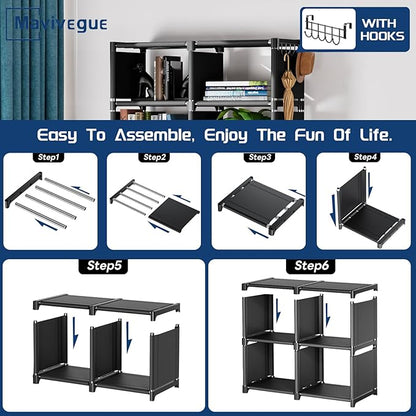 Mavivegue Bookcases: Black Cube Book Shelf, 10 Cube Tall Storage Organizer for Bedroom, Living Room & Office