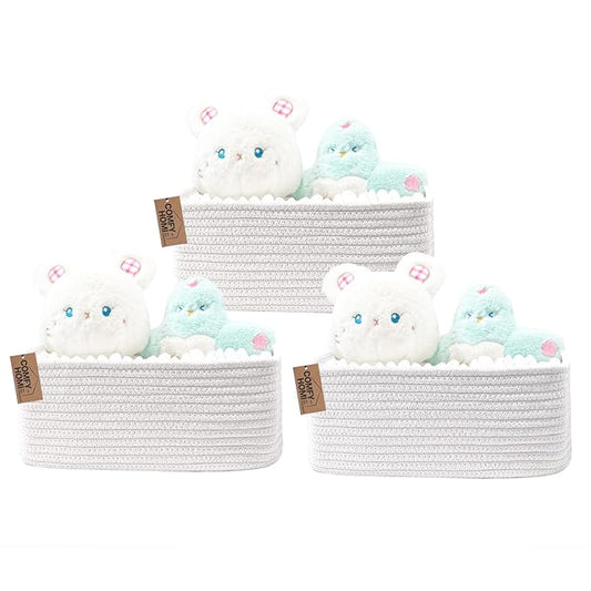 COMFY-HOMI 13" x 8.5" x 5.1" Storage Baskets for Organizing | Cotton Rope Woven Basket | Toy Storage Bin Box | Basket for She