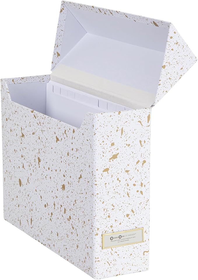 Bigso Lovisa Fiberboard Label Frame 12 File Storage Box - Paperwork Storage Box with Metal Label Holder - Durable Document Or