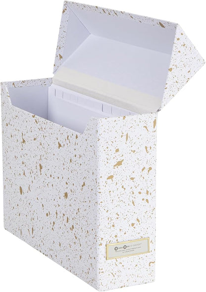 Bigso Lovisa Fiberboard Label Frame 12 File Storage Box - Paperwork Storage Box with Metal Label Holder - Durable Document Or