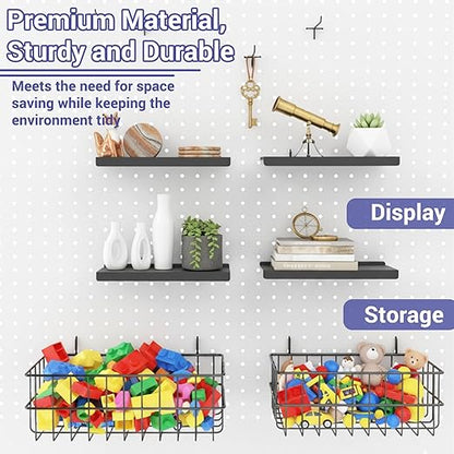 26PCS Peg Board Organizer Accessories Kit, Assortment 2PCS Wire Baskets, 4PCS Shelves, 20PCS Hooks for 1/4” and 3/16” Pegboar