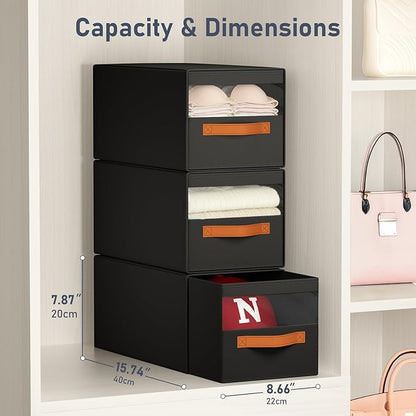 DIMJ Closet Organizers and Storage - Fabric Bins with Drawers for Closet Foldable Clothes Organizers with Clear Window, Stack