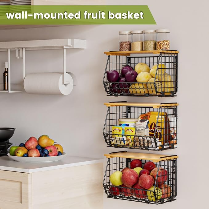 Wire Fruit Basket for Kitchen Storage: Hanging and Counter Basket for Vegetable Produce - Potato and Onion Storage for Pantry