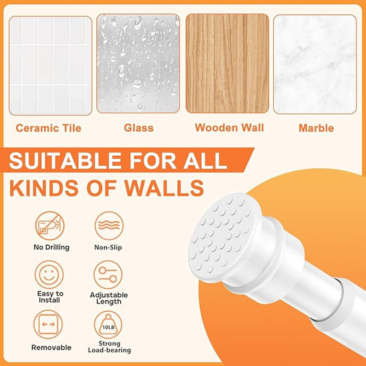 Tension Curtain Rod 26 to 48 Inch Adjustable Tension Rods 6 Pack Expandable Spring Tension Rod White No Drilling for Closet K