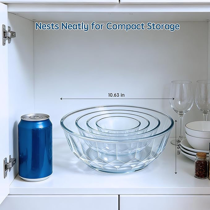 ENVTEK Thick Glass Mixing Bowls with Airtight Lids Set, 5-Piece Nesting Bowls for Baking & Meal Prep, BPA Free, Dishwasher Safe, 0.5/0.8/1.6/2.7/4.4 Quart - Blue