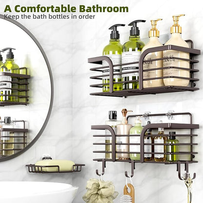Yougai Shower Caddy, Shower Organizer with Soap Holder and Hooks, Rustproof Shower Shelves, No Drilling Bathroom Organizers a
