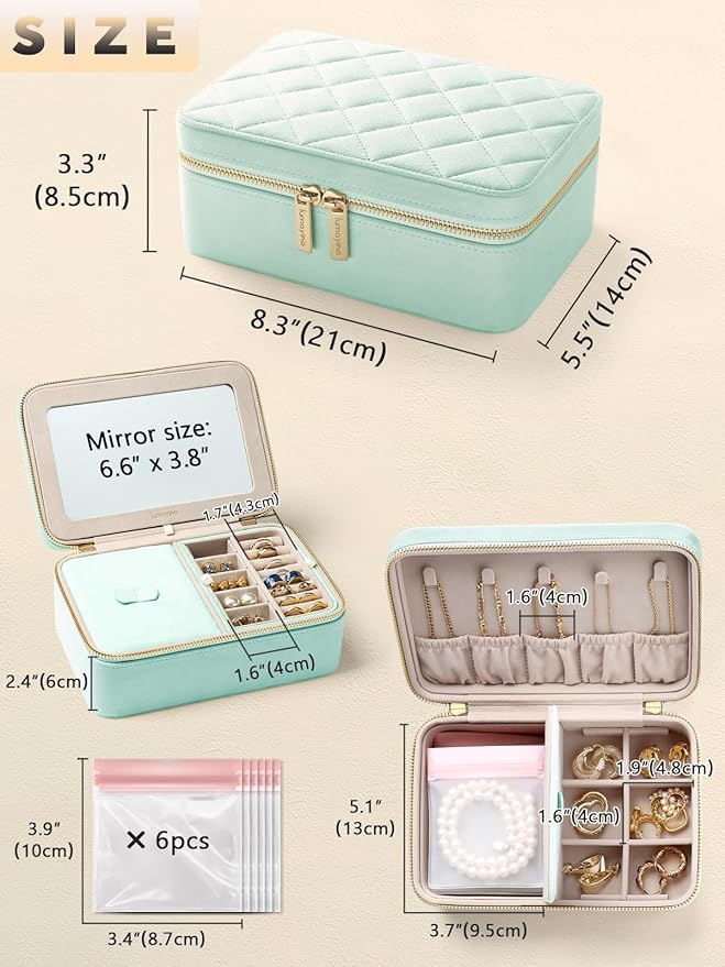 Velvet Travel Jewelry Box with Large Mirror, Double-Layer Jewelry Organizer Case for Women and Girls, Portable Storage Case w