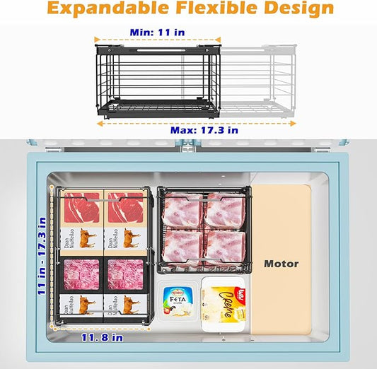 NADAMOO Freezer Organizer Bins, 4 Packs Large Expandable Stackable Chest Freezer Containers with Handle, Metal Adjustable Sto