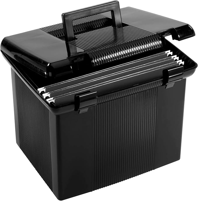 Pendaflex Portable File Box with File Rails, Simple Document Storage, File Bin for Home and Office, Hinged Lid with Double La