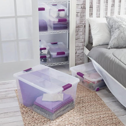 Sterilite 66 Qt ClearView Latch Storage Box, Stackable Bin with Latching Lid, Plastic Container to Organize Clothes in Closet