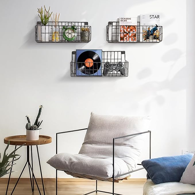 4 Set Extra Large Hanging Wall Wire Baskets, Hanging Wall Mount Storage Baskets, Metal Hanging Wire Basket for Organizing and