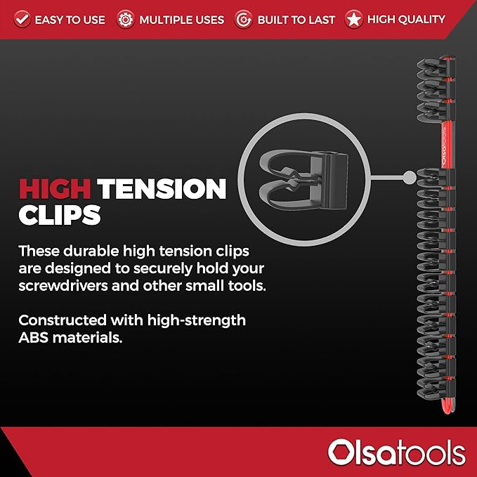Olsa Tools Premium Wall-Mount Screwdriver Organizer - Red Nylon with Black Clips - Holds 14 Screwdrivers - Part: 1030
