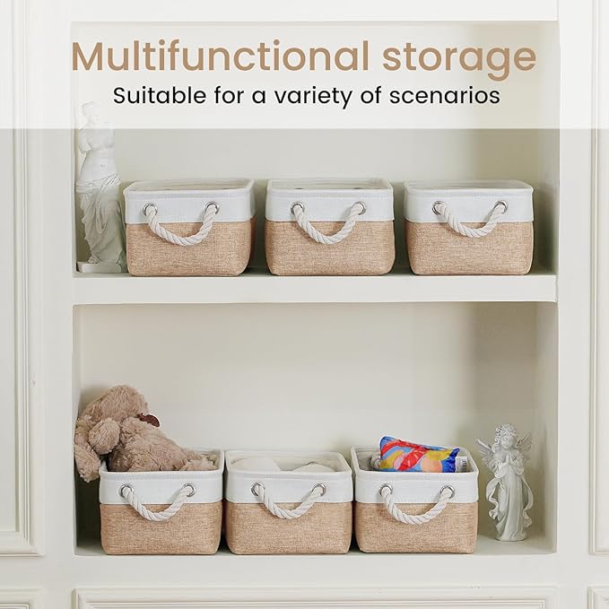 Storage Baskets for Shelves 11.8x7.9x5.2 Inch, Foldable Fabric Storage Bins with Handles, Small Storage Baskets for Organizin