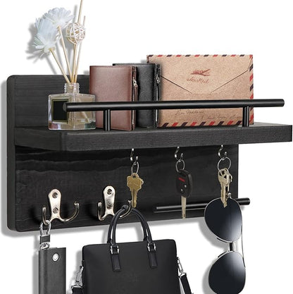 OurWarm Key Holder for Wall Decorative with 5 Key Hooks, Wall Mounted Key Hangers for Wall with Mail Key Rack, Wooden Mail Or