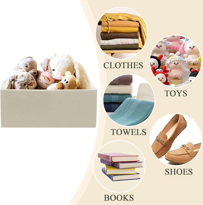Foldable Fabric Storage Cubes, 2 Packs Cloth Storage Baskets with Wooden Handles, Collapsible Shelf Closet Organizer Bins, Re