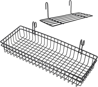 2pcs Metal Wire Wall Mount Baskets Grid Wall Storage Basket for Office Kitchen Bathroom