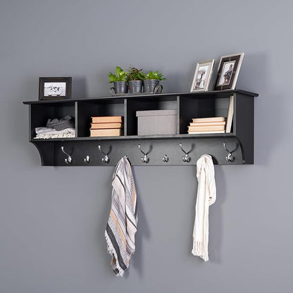 Prepac 60" Contemporary Wall Mounted Coat Rack, Coat Hooks Wall Mount with 4 Shelves, Ideal for Hallway or Entryway Storage S
