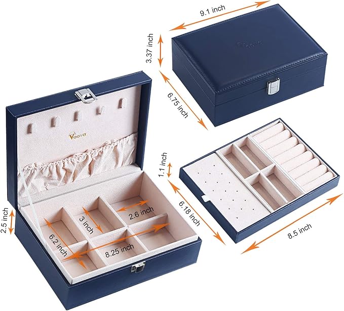 Voova Jewelry Box Organizer for Women Girls, 2 Layer Large Men Jewelry Storage Case,PU Leather Display Jewellery Holder with 